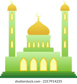 Mosque vector illustration. Shiny mosque icon for sign and symbol of muslim worship place. Mosque gradient icon of islam religion and muslim faith. Place of muslim to pray