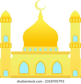 Ilustración vectorial de mezquita. Icono brillante de la mezquita para el signo y símbolo del lugar de culto musulmán. Icono de gradiente de mezquita de religión islámica y fe musulmana. Lugar de los musulmanes para rezar