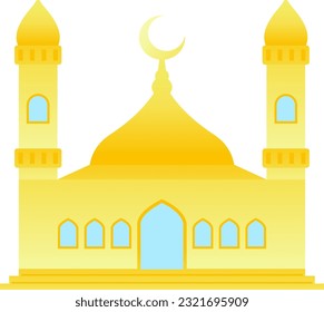 Mosque vector illustration. Shiny mosque icon for sign and symbol of muslim worship place. Mosque gradient icon of islam religion and muslim faith. Place of muslim to pray