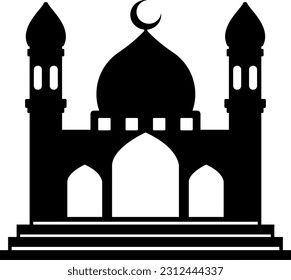 Ilustración vectorial de mezquita. Icono de la mezquita de Siluette para el signo y símbolo del lugar de culto musulmán. Icono de mezquita de religión islámica y fe musulmana. Lugar de los musulmanes para rezar