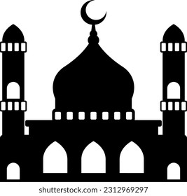 Mosque vector illustration. Silhouette mosque icon for sign and symbol of muslim worship place. Mosque icon of islam religion and muslim faith. Place of muslim to pray