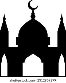 Ilustración vectorial de mezquita. Icono de la mezquita de Siluette para el signo y símbolo del lugar de culto musulmán. Icono de mezquita de religión islámica y fe musulmana. Lugar de los musulmanes para rezar