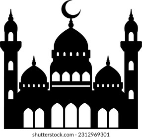 Mosque vector illustration. Silhouette mosque icon for sign and symbol of muslim worship place. Mosque icon of islam religion and muslim faith. Place of muslim to pray