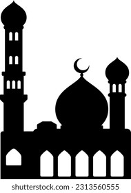 Mosque vector illustration. Silhouette mosque icon for sign and symbol of muslim worship place. Mosque icon of islam religion and muslim faith. Place of muslim to pray