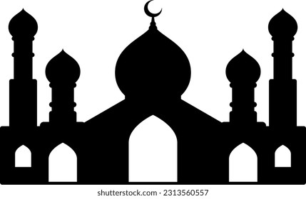 Mosque vector illustration. Silhouette mosque icon for sign and symbol of muslim worship place. Mosque icon of islam religion and muslim faith. Place of muslim to pray