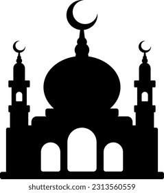 Mosque vector illustration. Silhouette mosque icon for sign and symbol of muslim worship place. Mosque icon of islam religion and muslim faith. Place of muslim to pray
