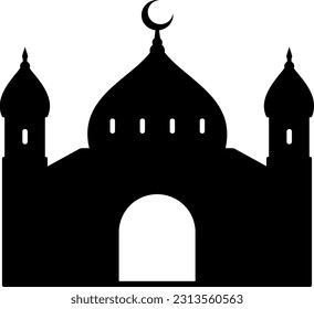 Moschee Vektorgrafik. Silhouette Moschee Symbol für Zeichen und Symbol des muslimverehrenden Ortes. Moschee Ikone der islamischen Religion und des muslimischen Glaubens. Ort des Molim zum Beten