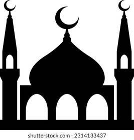Mosque vector illustration. Silhouette mosque icon for sign and symbol of muslim worship place. Mosque icon of islam religion and muslim faith. Place of muslim to pray