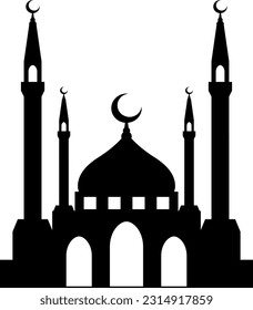 Mosque vector illustration. Silhouette mosque icon for sign and symbol of muslim worship place. Mosque icon of islam religion and muslim faith. Place of muslim to pray