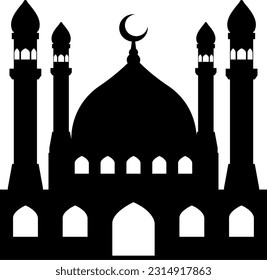 Mosque vector illustration. Silhouette mosque icon for sign and symbol of muslim worship place. Mosque icon of islam religion and muslim faith. Place of muslim to pray