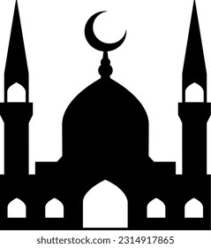Mosque vector illustration. Silhouette mosque icon for sign and symbol of muslim worship place. Mosque icon of islam religion and muslim faith. Place of muslim to pray
