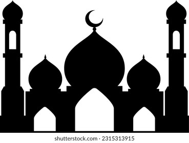 Mosque vector illustration. Silhouette mosque icon for sign and symbol of muslim worship place. Mosque icon of islam religion and muslim faith. Place of muslim to pray