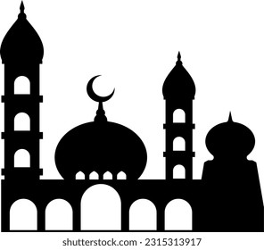 Mosque vector illustration. Silhouette mosque icon for sign and symbol of muslim worship place. Mosque icon of islam religion and muslim faith. Place of muslim to pray