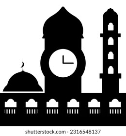 Mosque vector illustration. Silhouette mosque icon for sign and symbol of muslim worship place. Mosque icon of islam religion and muslim faith. Place of muslim to pray