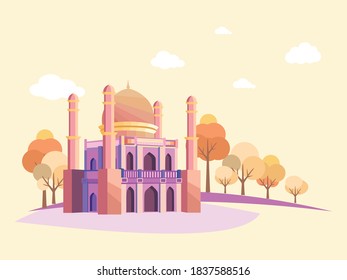 Ilustración del vector de mezquita en el atardecer