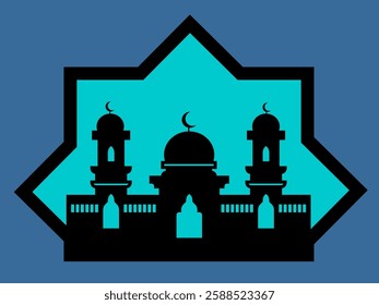 Mosque Vector with a mix of blue colors, mosque silhouette vector design with full color background. mosque vector design designed with infinite design android application