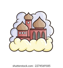 mosque vintage icon with white cloud Ramadan and Islamic Eid