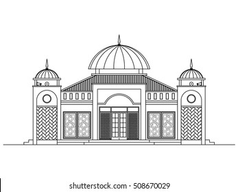 Mosque vintage line work with stained glass black paint on the white background