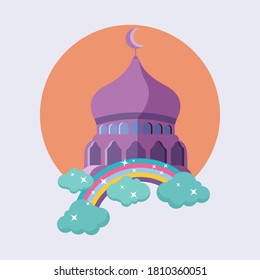 Mosque with violet colors and rainbow design vector illustration