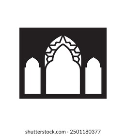 Mosque window black outline icon islamic muslim culture design.