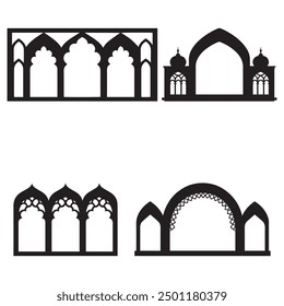 Mosque window black outline icon islamic muslim culture design.