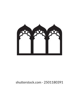 Mosque window black outline icon islamic muslim culture design.