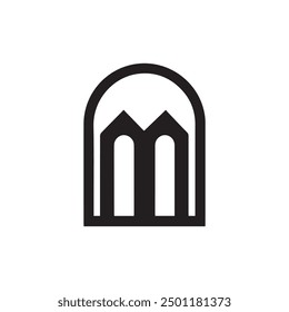 Mosque window black outline icon islamic muslim culture design.