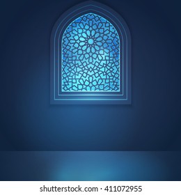 Mosque window for islamic greeting background