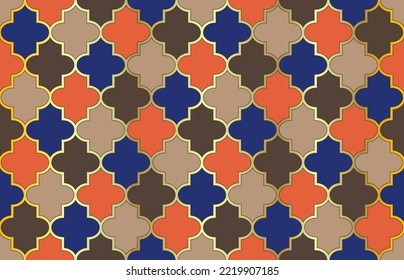 Mosque Window Motif. Elegant Moroccan Seamless Pattern. 1001 Night Arabesque. Ramadan Kareem Noble Pattern. Moroccan Seamless Pattern. Persian Mubarak Mosaic. Traditional Muslim Lantern Ornament.