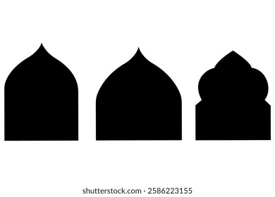 Mosque window shapes in oriental style silhouette ramadan, eid Mubarak vector
