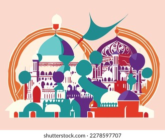 Mosque,place of worship for Muslims,Eid al-Fit,festival  of Ramadan,piritual reflection for Muslims,Illustrations  Eid al-Fitr celebrations,Eid al-Adha,Hajj pilgrimage, Arabic calligraphy,Lanterns