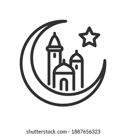 Mosques for a big month, a star. Islam symbol, linear icon. Line with editable stroke