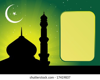 mezquitas en el cielo de la noche de la luna con marco para el texto