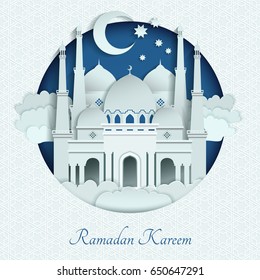 Mosques roofs from paper with long shadows. Islam vector background illustration.