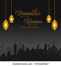 Mosques silhouettes. Ramadan kareem background with lantern