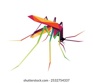 Mosquito Aides in Colorful Polygonal Low Poly Vector. Colorful Abstract Logo of Mosquito. Mosquito Colorful triangle Vector