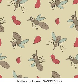 Mosquito Animal Blood Pattern Vector Illustration Seamless for Background Wallpaper Packaging Cover