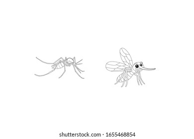 Mosquito Animal Cartoon Vector Outline Illustration