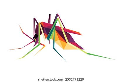 Mosquito with Big Stomach in Colorful Polygon Logo. Vector Low Poly Illustration of Mosquito. Colorful Abstract triangle Logo of Mosquito