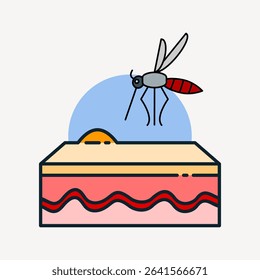 Mosquito bite icon showing a mosquito stinging human skin, representing disease transmission, irritation, or pest-related health risks.