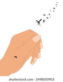 Picadura de mosquito en la piel mano humana Ilustración de stock