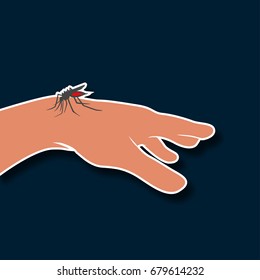 Mosquito bite on skin hand human for poster. Vector Illustration