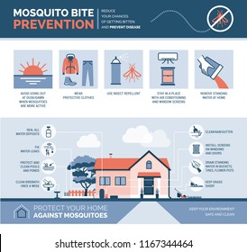 Mosquito Bite Prevention Infographic: How To Avoid Mosquito Bites And How To Keep Your House Safe