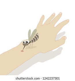 The mosquito bites the hand vector illustration isolated on white background. 