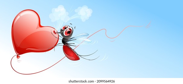 Mosquito Bites Heart Balloon And Rushes Fast On It While It Deflated