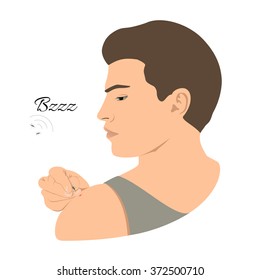 Mosquito bites man.Vector illustration.