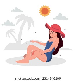 Mosquito bites and other insects, frustrated vacations. vector illustration with isolated background.