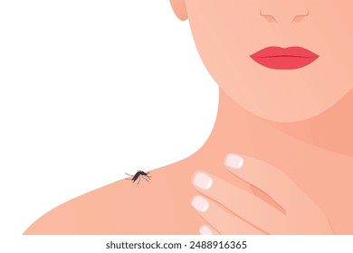 mosquito biting a woman, awareness of avoid dengue, malaria, zika diseases -vector illustration