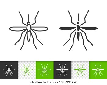 Mosquito black linear and silhouette icons. Thin line sign of insect. Bite outline pictogram isolated on white, color, transparent background. Bug vector Icon shape. Entomology simple symbol closeup