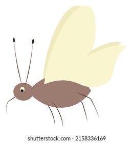 Mosquito. A blood-sucking insect with a sharp proboscis. Color vector illustration. A cute creature with a mustache and yellow wings. Isolated background. Flat style. Idea for web design.